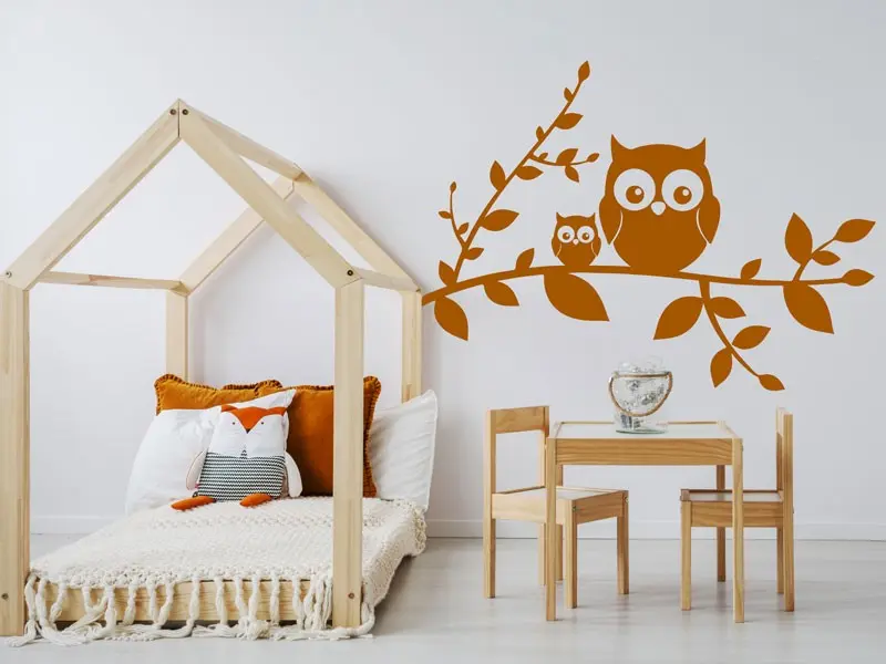 Sticker mural Branches Branche Hiboux résultat en situation Sticker Branche Hiboux