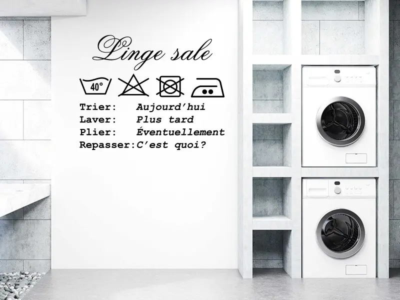 Sticker mural Linge Sale Buanderie résultat en situation