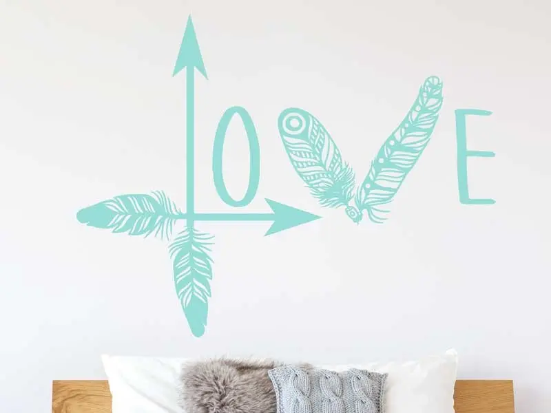 Autocolante Love Boho Pena résultat en situation gros plan Autocolante Love Boho Pena