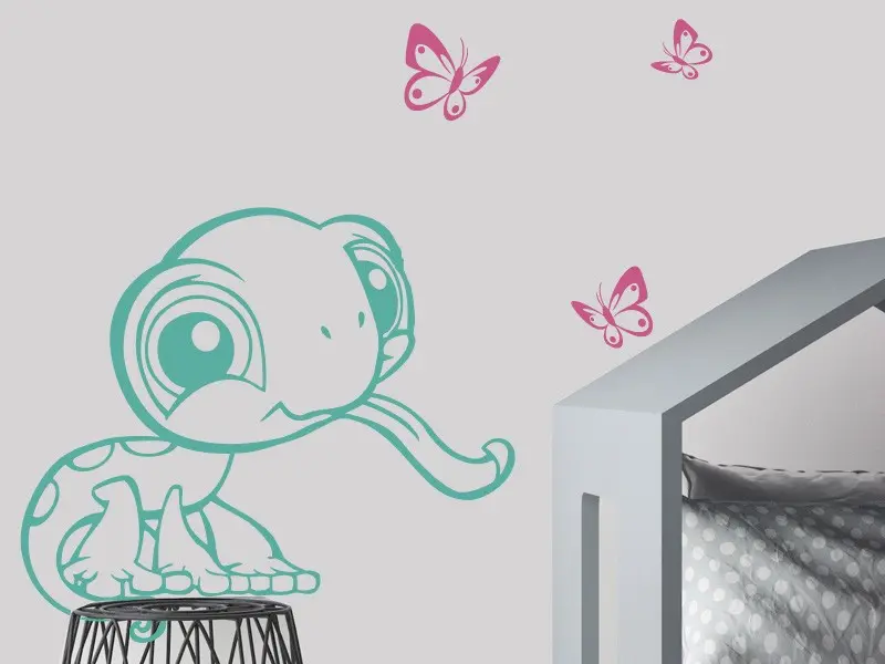 Autocolante Lagarto e Borboletas résultat en situation gros plan Autocolante Lagarto e Borboletas