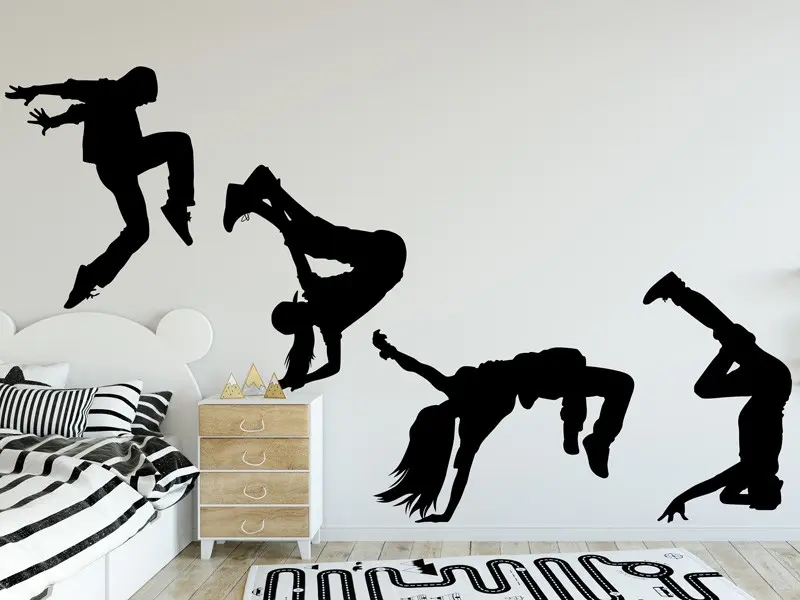 Sticker mural Silhouettes Pack 4 Danseuses Hip Hop résultat en situation gros plan Sticker Pack 4 Danseuses Hip Hop
