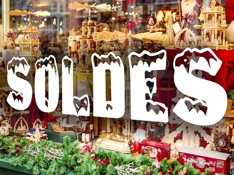 Sticker vitrine Soldes Hiver Neige