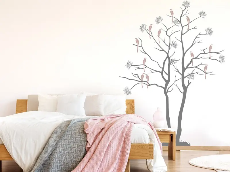 Sticker mural Stickers Arbres Arbre Pin Oiseaux résultat en situation Sticker Arbre Pin Oiseaux