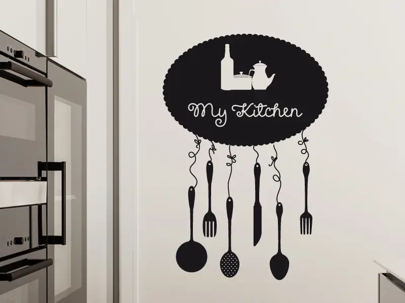 Sticker mural Chef - Ustensiles My Kitchen résultat en situation Sticker My Kitchen