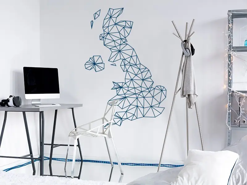Sticker mural Origami - Géométrie Carte d'Angleterre Géométrique résultat en situation Sticker Carte d'Angleterre Géométrique