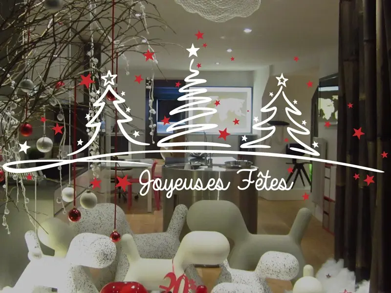 Sticker mural Noël Ensemble Sapins de Noël résultat en situation gros plan Sticker Ensemble Sapins de Noël