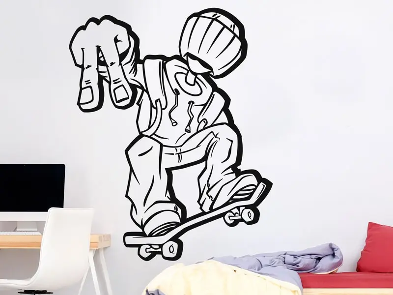 Sticker mural Skate & Ride Skateur Fun résultat en situation gros plan Sticker Skateur Fun
