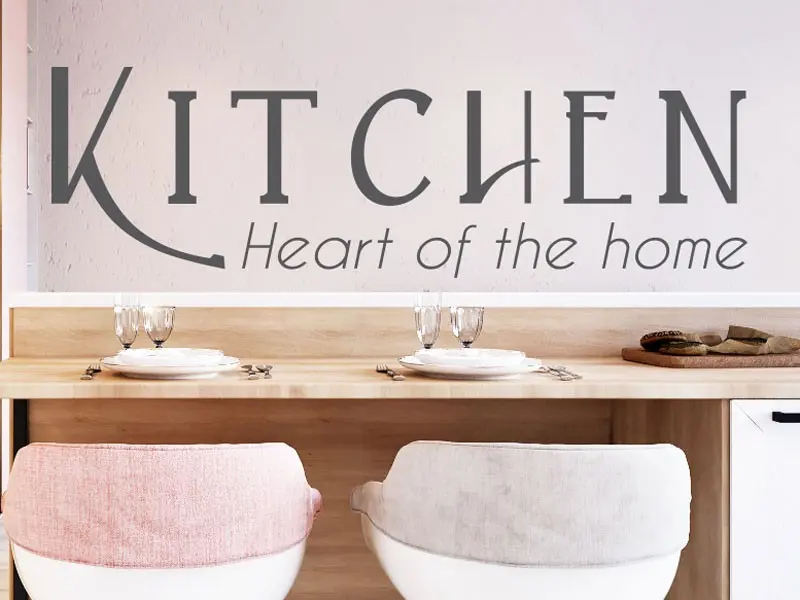 Sticker mural Textes & Recettes Kitchen Heart of the home résultat en situation gros plan Sticker Kitchen Heart of the home
