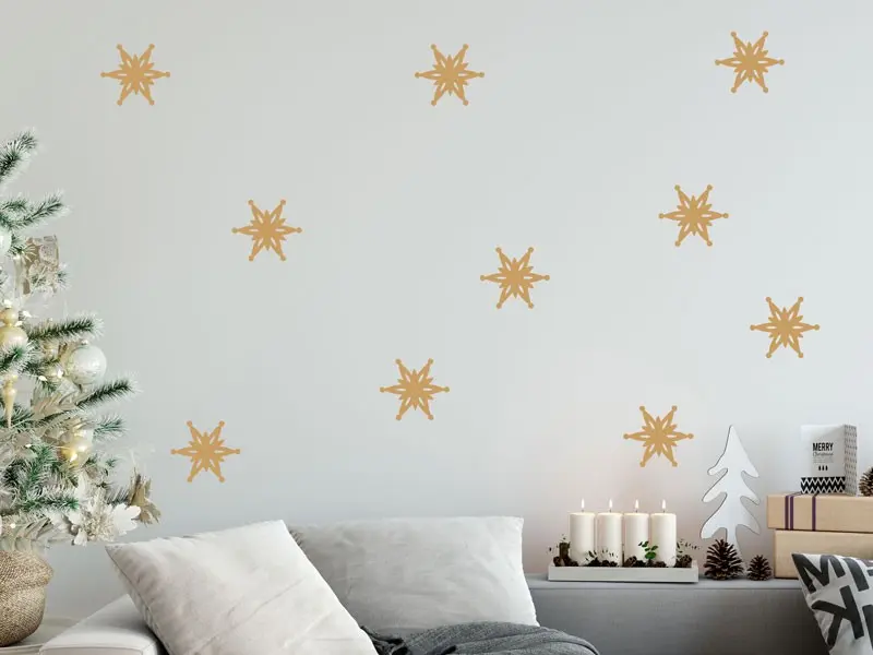 Sticker mural Pack Déco - Tendance Pack 10 Flocons résultat en situation gros plan Sticker Pack 10 Flocons