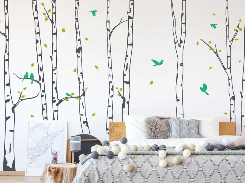 Sticker mural Stickers Arbres Arbres Bouleaux 3 résultat en situation gros plan Sticker Arbres Bouleaux 3