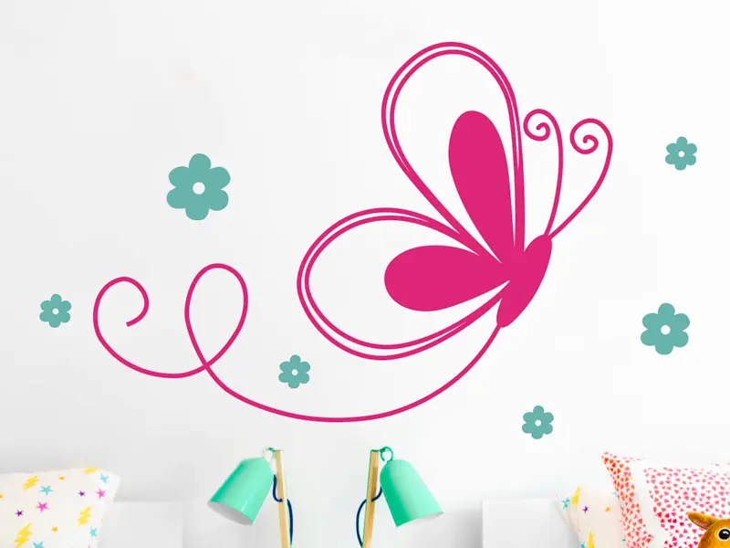 Sticker Papillon Fleurs