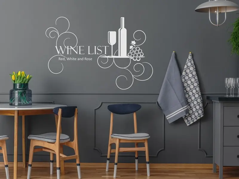 Sticker mural Vin - Cocktail Cuisine Bouteille de vin avec Raisin résultat en situation Sticker Cuisine Bouteille de vin avec Raisin