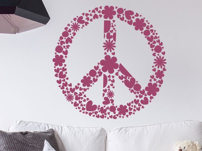Sticker mural Symboles et Figures Symbole Peace and Love Floral résultat en situation gros plan Sticker Symbole Peace and Love Floral