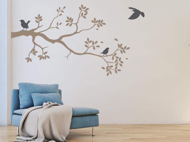 Sticker mural Branche Oiseaux résultat en situation