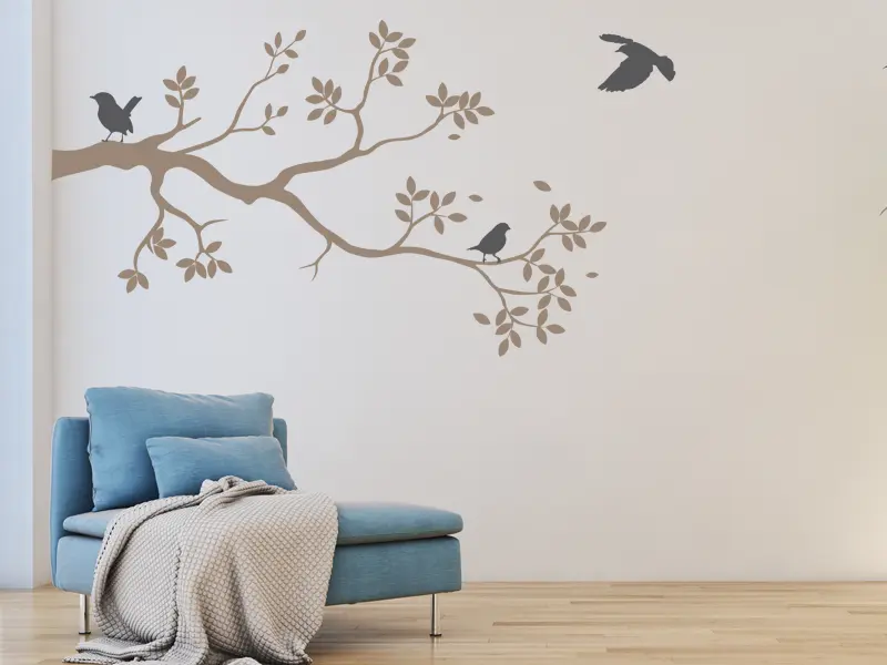 Sticker mural Branches Branche Oiseaux résultat en situation Sticker Branche Oiseaux