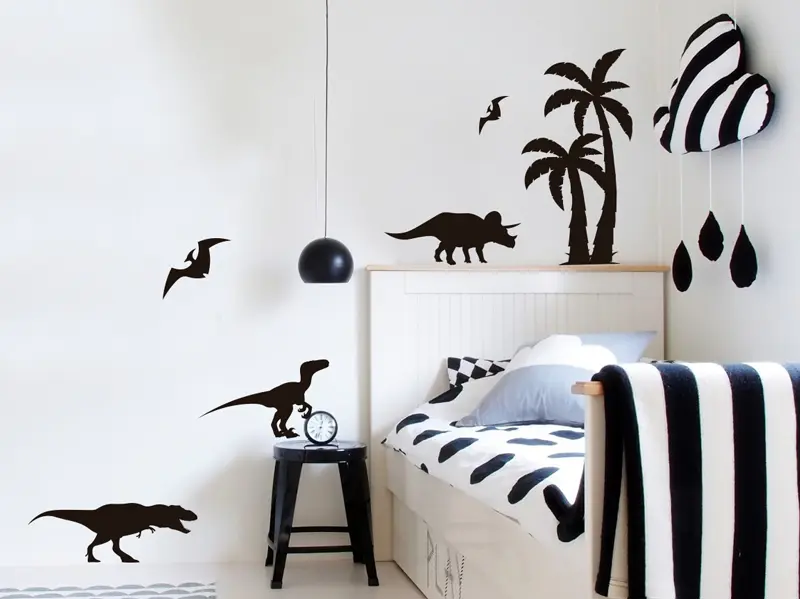 Sticker mural Dinosaures Pack Dinosaures Palmier résultat en situation Sticker Pack Dinosaures Palmier