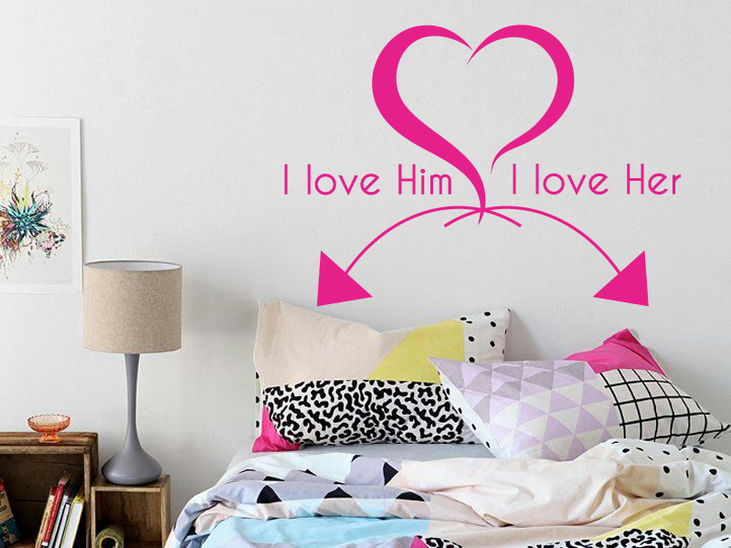 Sticker mural I love Him I love Her résultat en situation