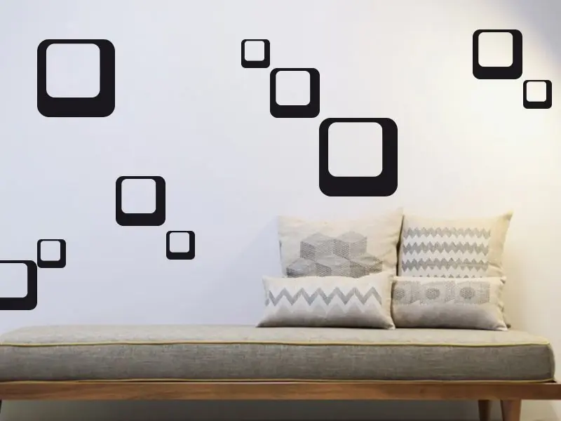 Sticker mural Pack Déco - Tendance Pack 10 Carrés résultat en situation gros plan Sticker Pack 10 Carrés