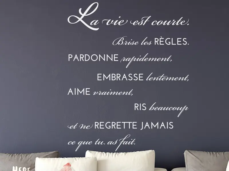 Autocolante de parede Citation La vie est courte 2