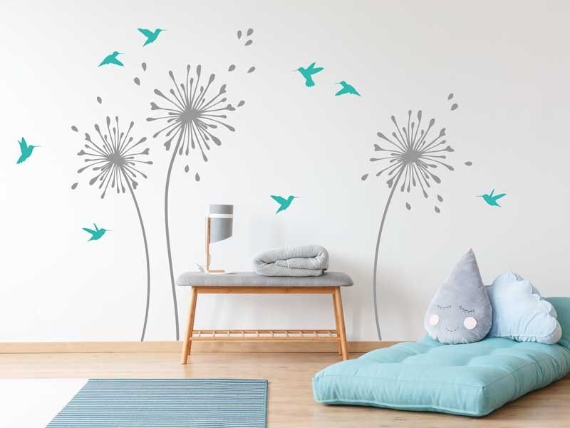 Sticker Fleurs Pissenlit Oiseaux
