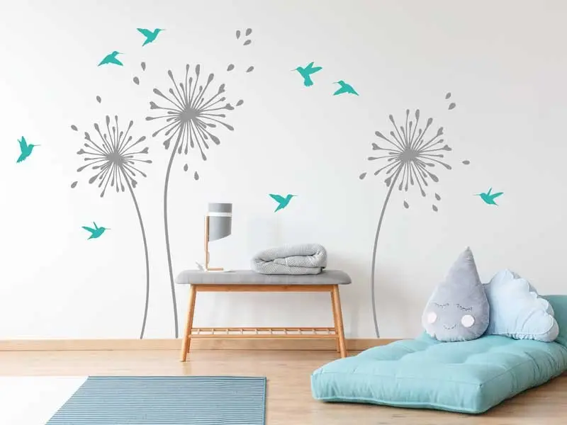 Sticker Fleurs Pissenlit Oiseaux Sticker Fleurs Pissenlit Oiseaux