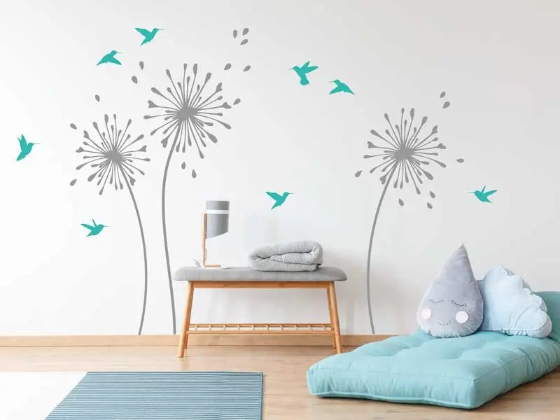 Sticker Fleurs Pissenlit Oiseaux