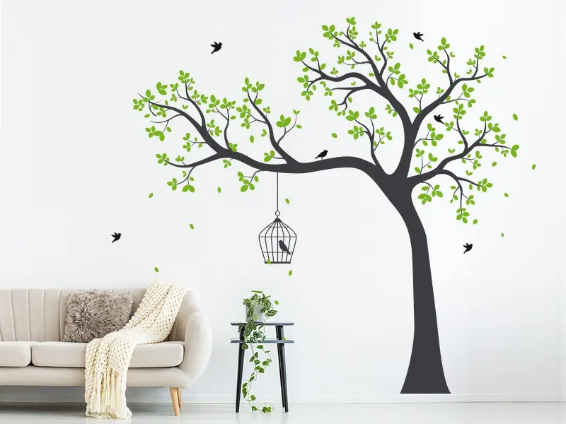 Sticker mural Arbre Cage Oiseaux 2 résultat en situation Sticker mural Arbre Cage Oiseaux 2 résultat en situation