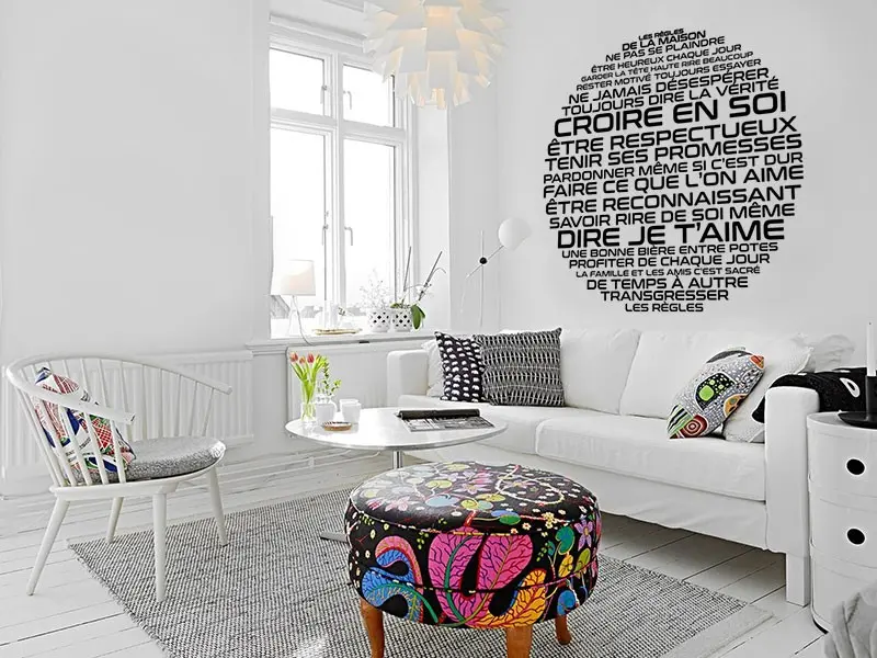 Sticker mural Motivation Les Règles de la Maison Rond résultat en situation Sticker Les Règles de la Maison Rond