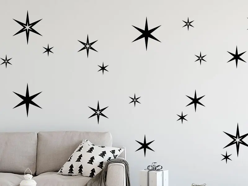 Sticker mural Noël Pack 18 Etoiles résultat en situation gros plan Sticker Pack 18 Etoiles