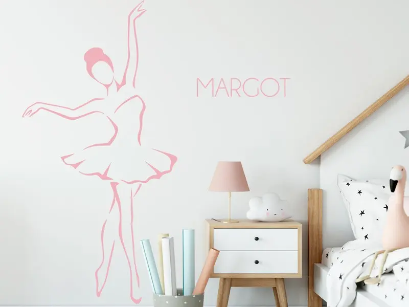Autocolante de parede Bailarina com texto personalizável