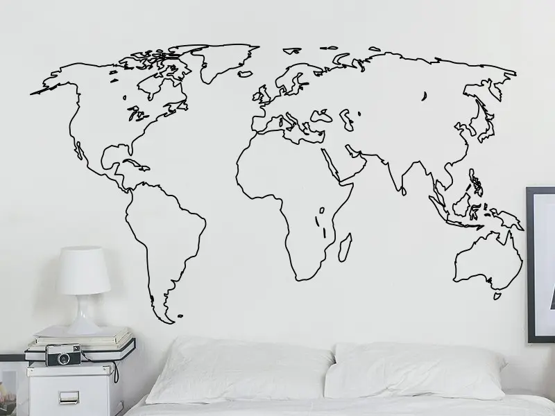 Sticker mural Cartes du Monde Contour Mappemonde résultat en situation gros plan Sticker Contour Mappemonde