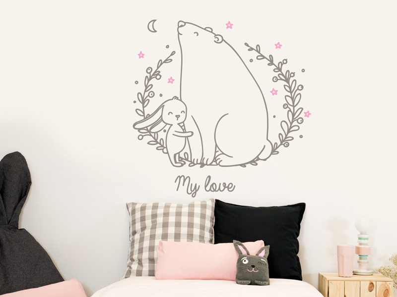 Autocolante de parede O Amor Urso e Coelho