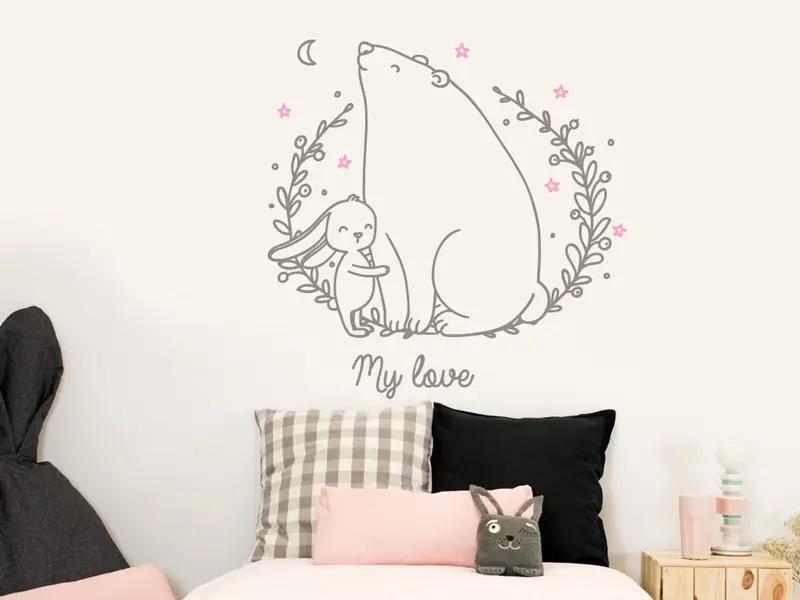 Autocolante de parede O Amor Urso e Coelho