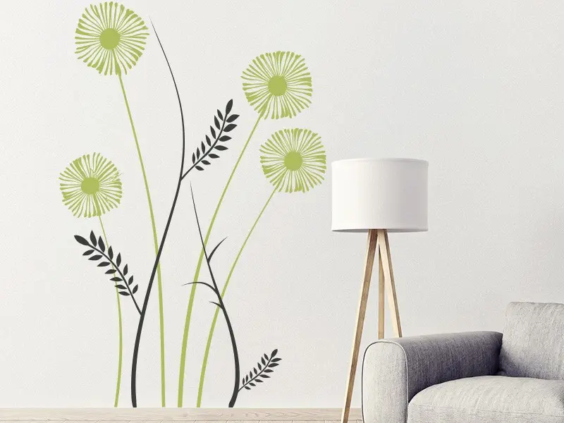 Sticker mural Stickers muraux fleurs Ensemble Pissenlit Bi-tons résultat en situation gros plan Sticker Ensemble Pissenlit Bi-tons