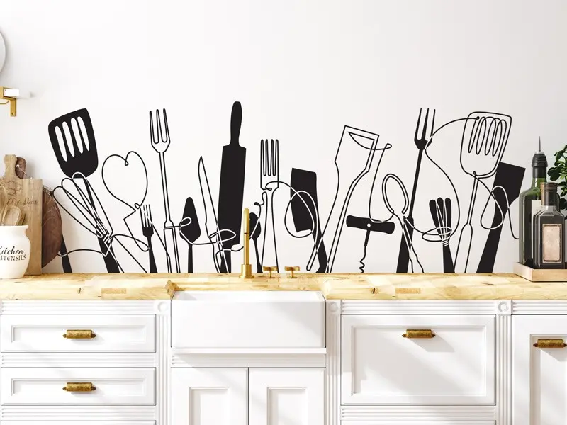 Sticker mural Chef - Ustensiles Cuisine Crédence ustensiles résultat en situation Sticker Cuisine Crédence ustensiles
