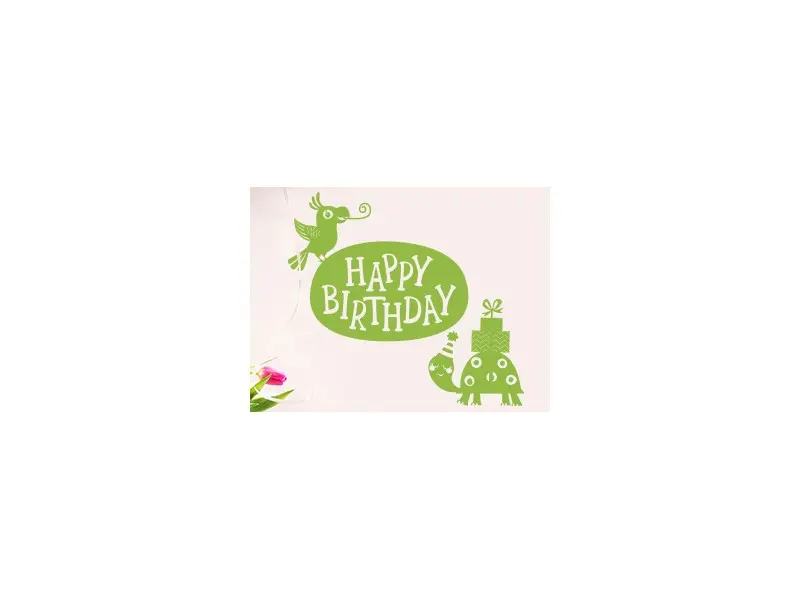 Sticker Happy Birthday Tortue et Perroquet