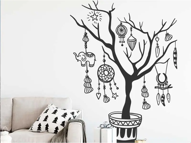 Sticker mural Nature Zen Arbre Boho résultat en situation gros plan Sticker Arbre Boho