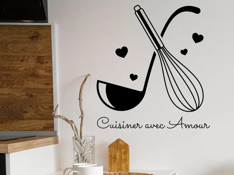 Sticker mural Textes & Recettes Louche et fouet pâtisserie texte personnalisé résultat en situation gros plan Sticker Louche et fouet pâtisserie texte personnalisé