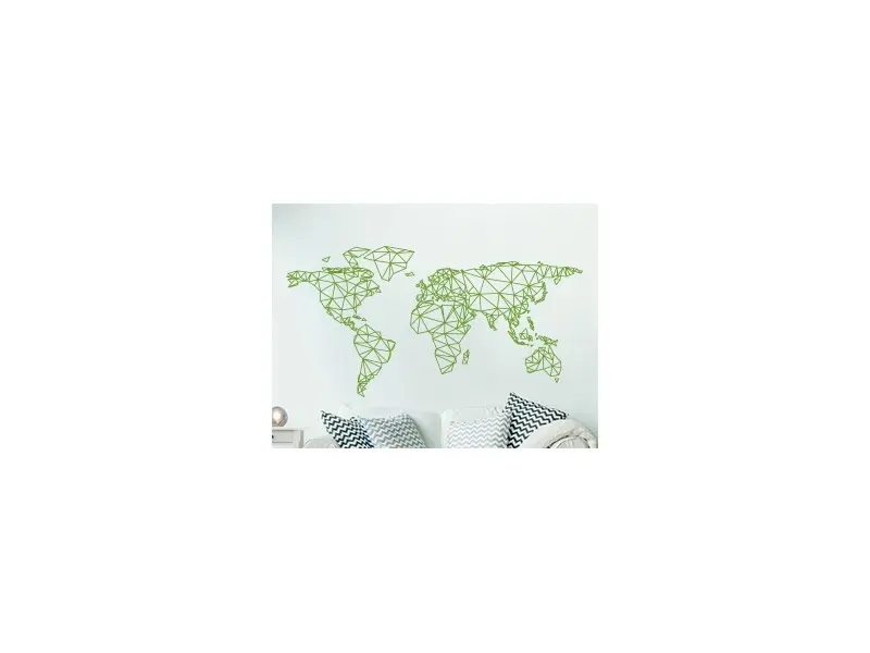 Sticker mural Origami - Géométrie Mappemonde Géométrique résultat en situation gros plan Sticker Mappemonde Géométrique