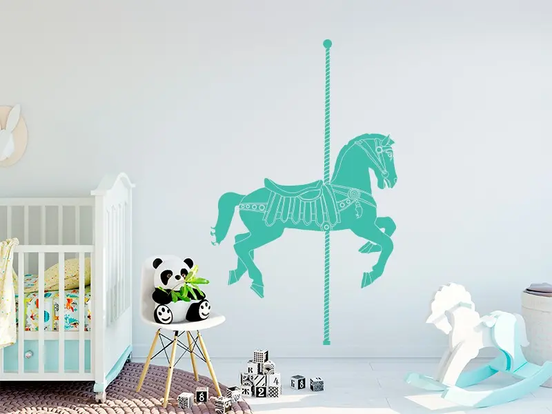 Sticker mural Cheval de bois résultat en situation