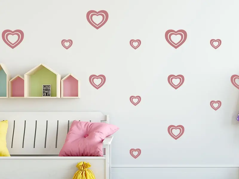Sticker mural Pack Déco - Tendance Pack 13 Coeurs résultat en situation gros plan Sticker Pack 13 Coeurs