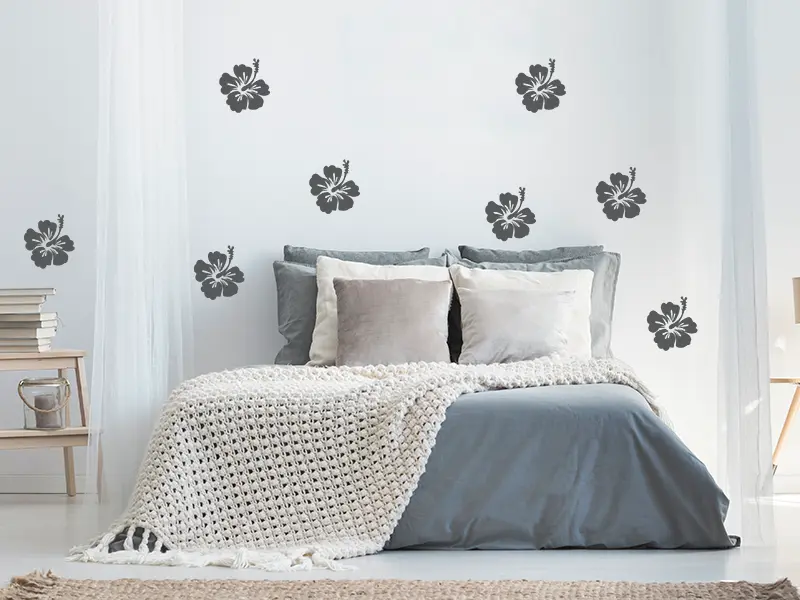 Sticker mural Stickers muraux fleurs Pack 8 Fleurs Hibiscus résultat en situation Sticker Pack 8 Fleurs Hibiscus