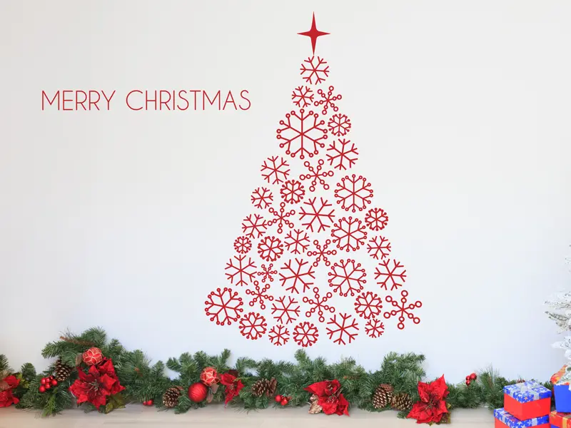 Sticker mural Noël Sapin de Noël Flocons 2 résultat en situation Sticker Sapin de Noël Flocons 2