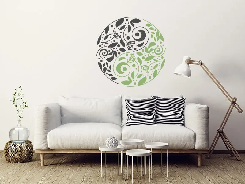 Sticker mural Nature Zen Yin-Yang Floral 2 résultat en situation Sticker Yin-Yang Floral 2
