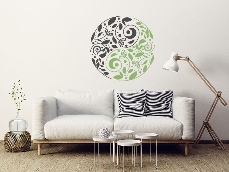 Sticker mural Yin-Yang Floral 2 résultat en situation