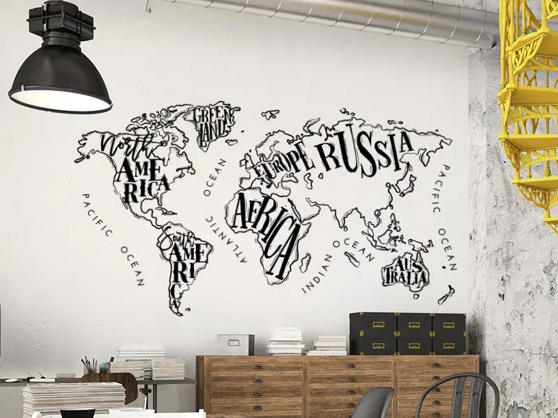 Sticker mural Cartes du Monde Mappemonde Vintage résultat en situation Sticker Mappemonde Vintage