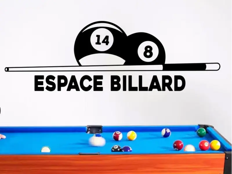 Sticker mural Autres jeux Billard - Snooker avec texte personnalisé résultat en situation Sticker Billard - Snooker avec texte personnalisé