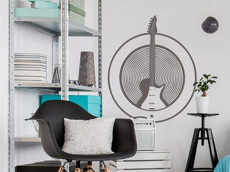 Sticker mural Rock & Jazz Guitare Psychédélique résultat en situation Sticker Guitare Psychédélique