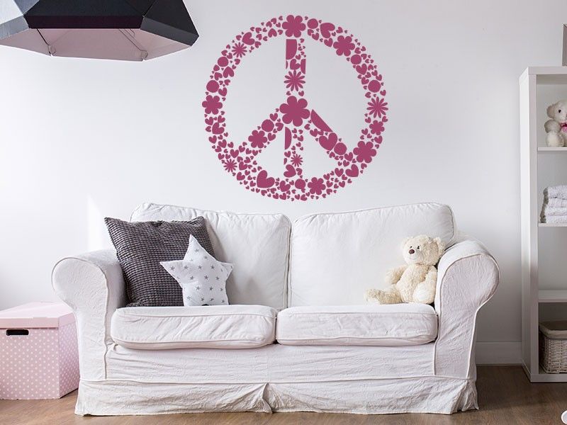 Sticker mural Symboles et Figures Symbole Peace and Love Floral résultat en situation Sticker Symbole Peace and Love Floral