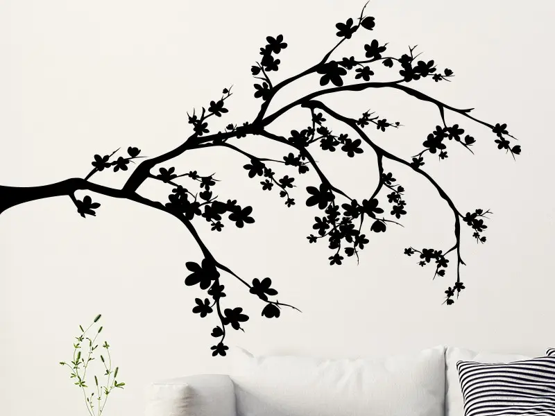Sticker mural Branches Branche Cerisier résultat en situation gros plan Sticker Branche Cerisier